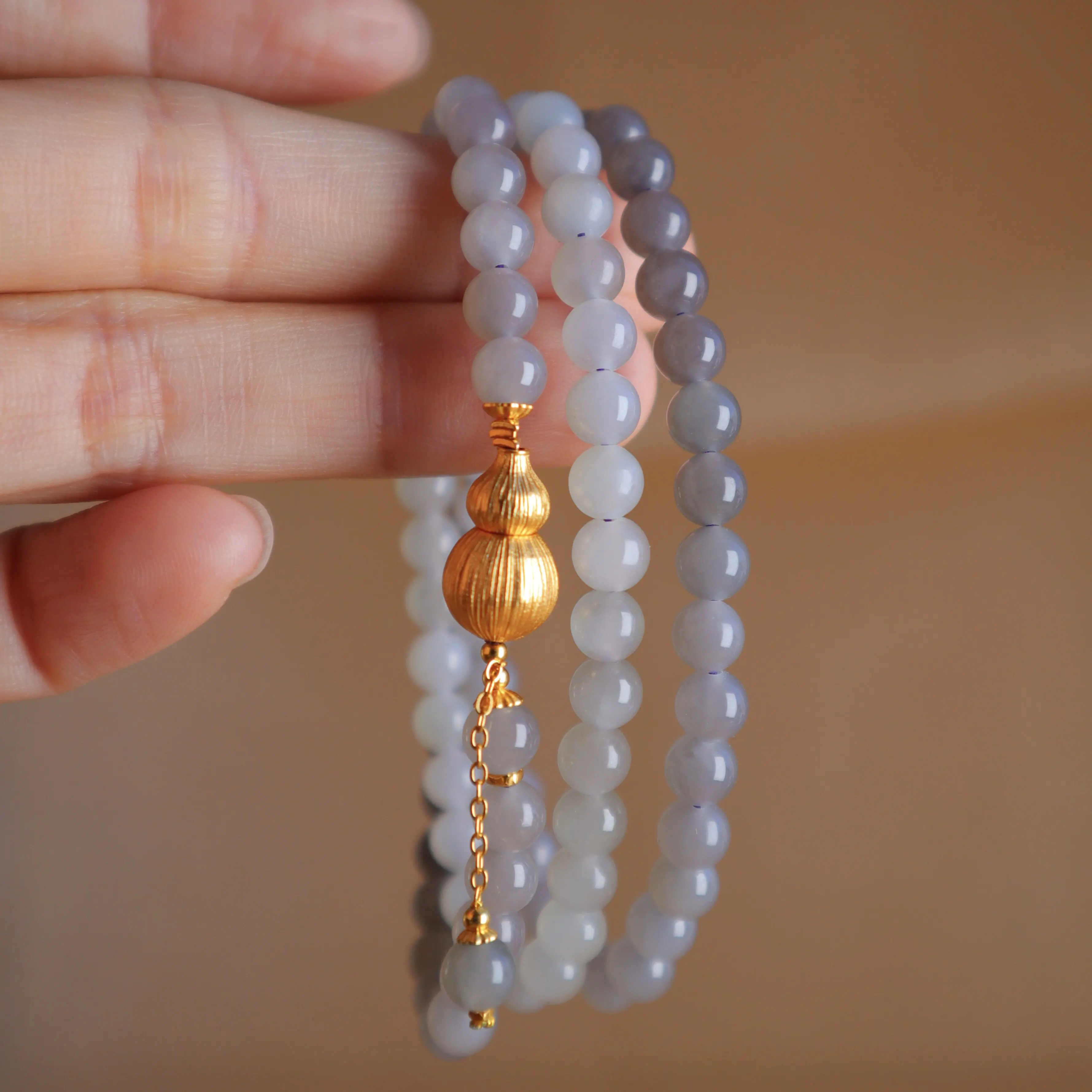 Natural Gradient Smoke Purple Hetian Jade Bracelet 6mm S925 Silver Dual Use Necklace Bracelet Women Oriental Bead Jewelry