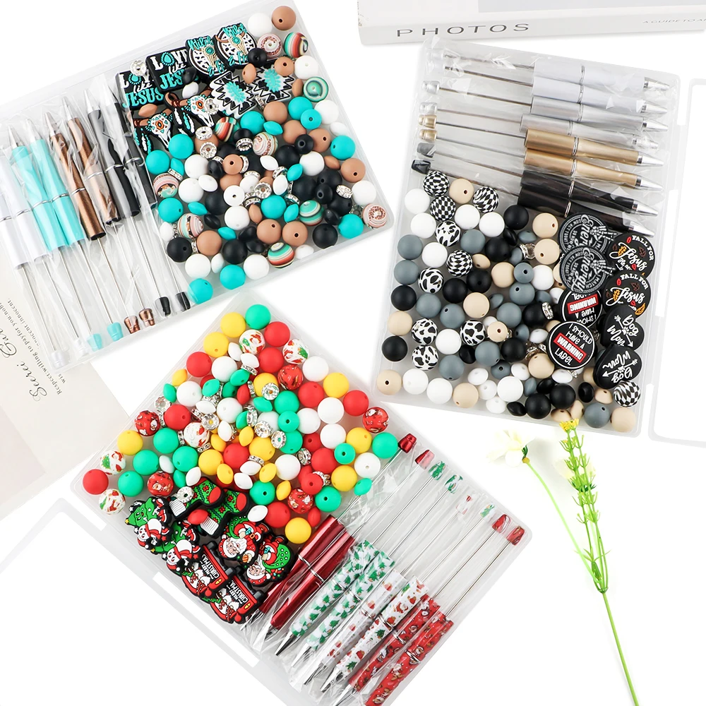 136 Pcs/Box DIY Pen And Silicone Bead Combination, Providing A More Convenient Choice For Your DIY Handmade Production