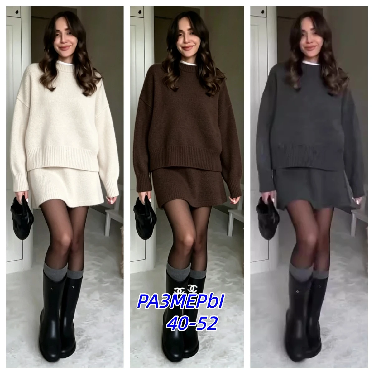 Preppy Style Sweet Two Piecec Suit Vintage Knit Pullover Sweater+Mini Skirt Winter Y2k Skirt Sets Elegant O-neck Knitted Outfits