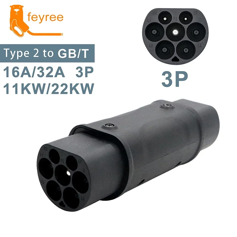 Feyree Typ2 auf GB/T Adapter 32A 7KW 1Phase IEC 62196-2 Ladegerät Konverter 32A 22KW 3Phase für Elektroauto GB/T Ladebuchse