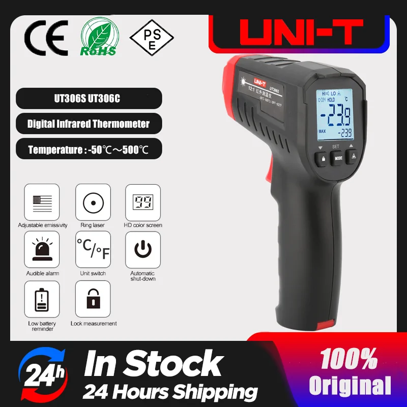 UNI-T Digital Infrared Thermometer UT306C UT306 PRO Industrial Non-contact Laser Temperature Gun Meter -50-500