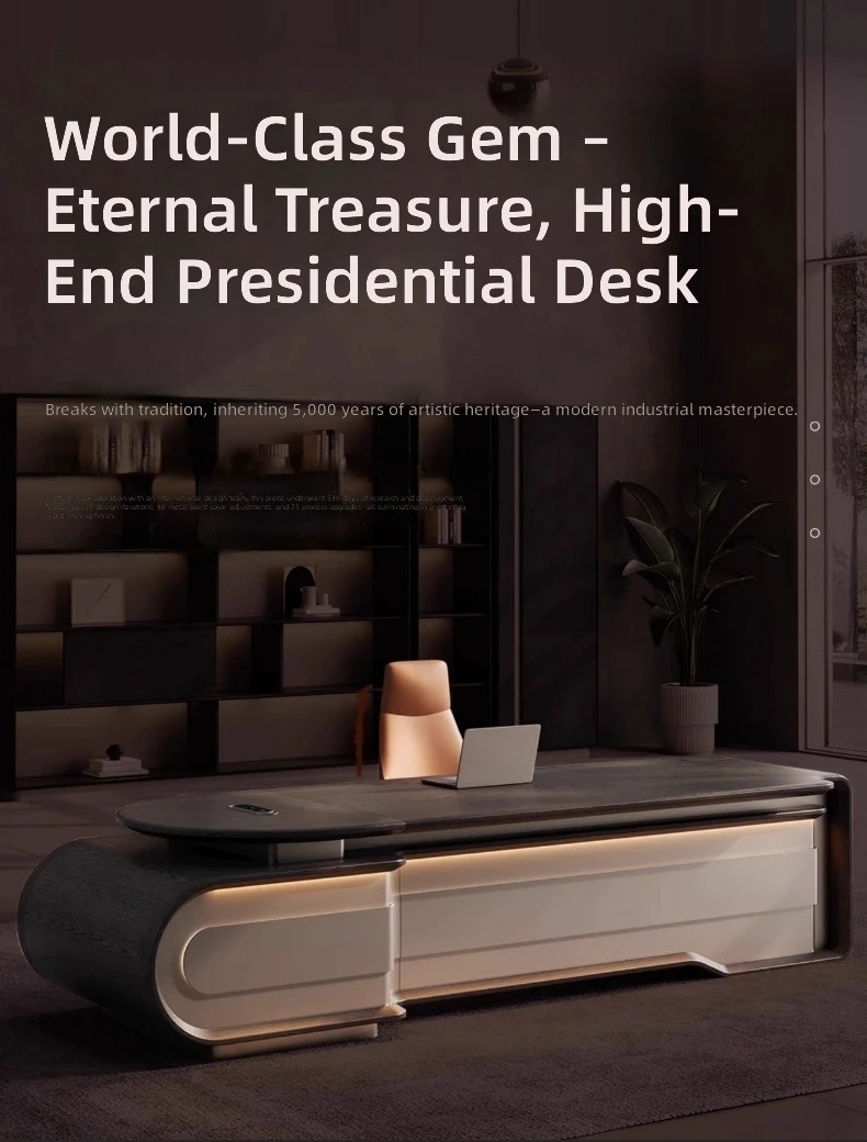 Modern Italian Minimalist Executive Desk, Office Boss Table,Luxury Wooden CEO Desk with Cable Management,Office Desk Set