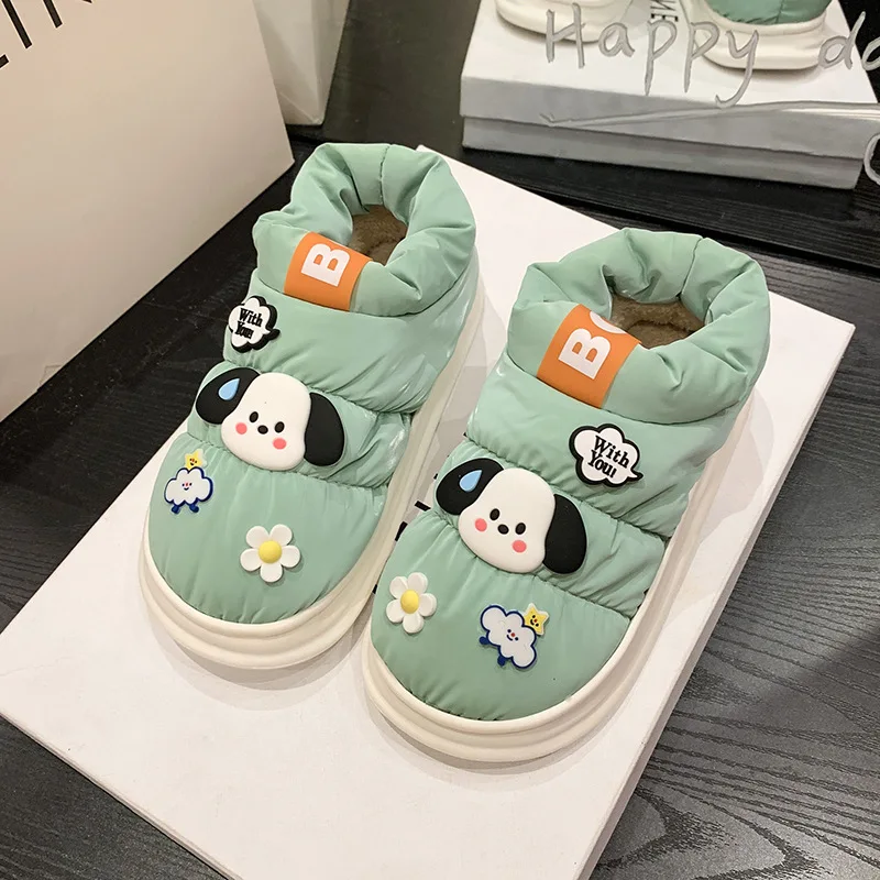 Sanrio-Zapatillas de algodón de Pochacco para niña, zapatos informales con figuras de Anime, gruesos, mantienen el calor, cómodos, dibujos animados Kawaii, Invierno