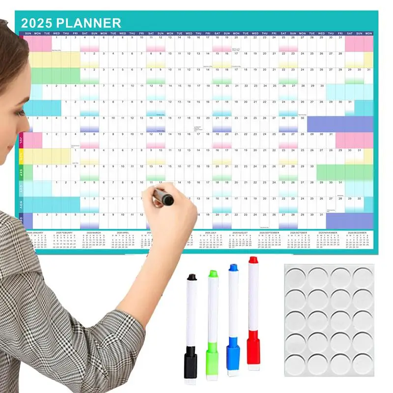 2025 Full Year to View Calendar Dry Erase Calendar with Markers Wall Planner Annual Schedule Mounted Erasable Monthly Calenda