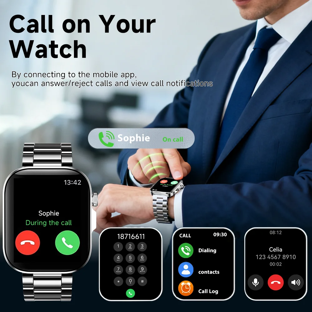 New Square Smartwatch 2.01‘’Touch Screen AI Voice Bluetooth Call Custom Dial  Multi Sports Mode  Flashlight For Men Women Gifts