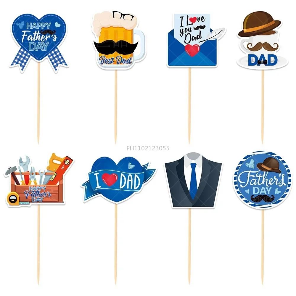 

8PCS/Set Party DIY Baking Cupcake Decor Tools Happy Birthday Decoration Supplies Dad Birthday Cakes Topper for Father's Day