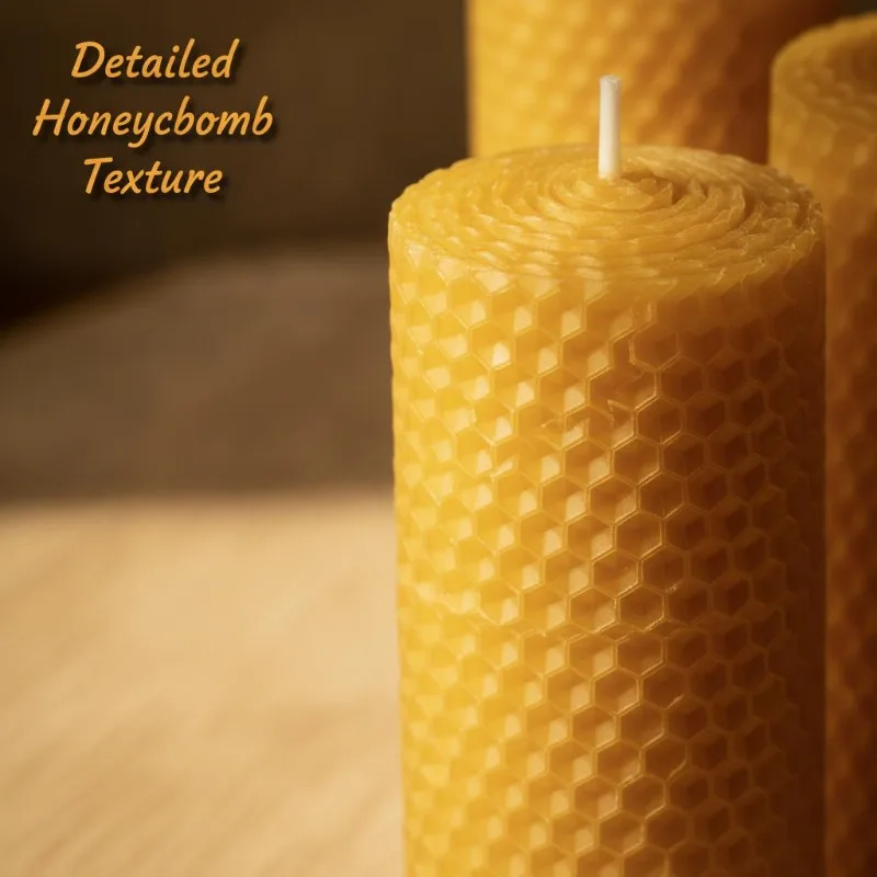 4pcs Handmade Rolled Beeswax Pillar Candles, Unscented and Smokeless, Perfect for Home Decor, Tabletop Display, and Christmas