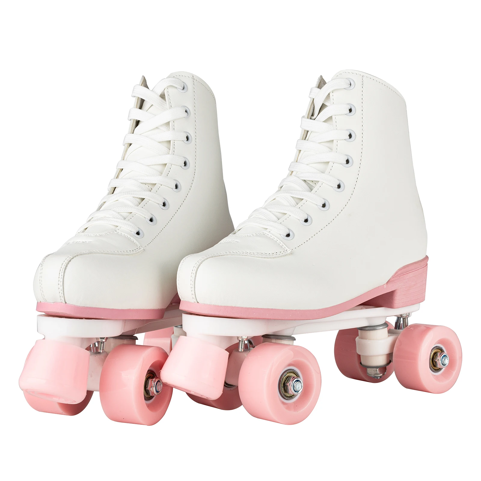 Size 32-40 Flash Double Row Roller Skates White Women Girls Beginner 4 Wheels Skate Shoes Outdoor Skating Training Quad Sneakers