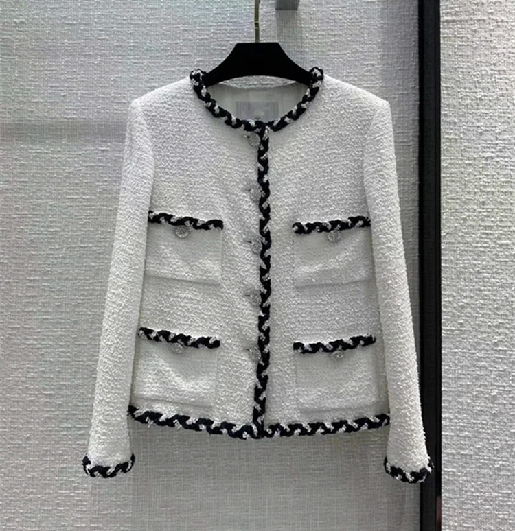 Europe and the United States women's 2024 winter new Long sleeve single breasted white multi pocket fashion Tweed coat