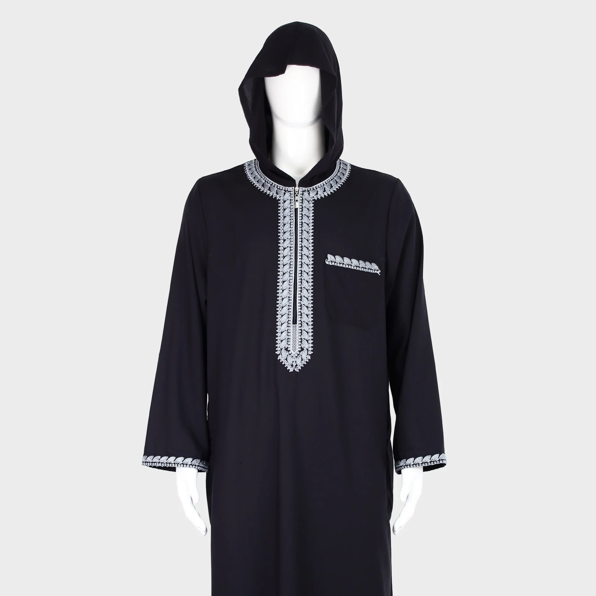 

Dubai Hooded Robe Muslim Saudi Men Jubba Thobe Abaya Embroidery Zipper Caftan Dress Daffah Dishdasha Traditional Islam Clothing