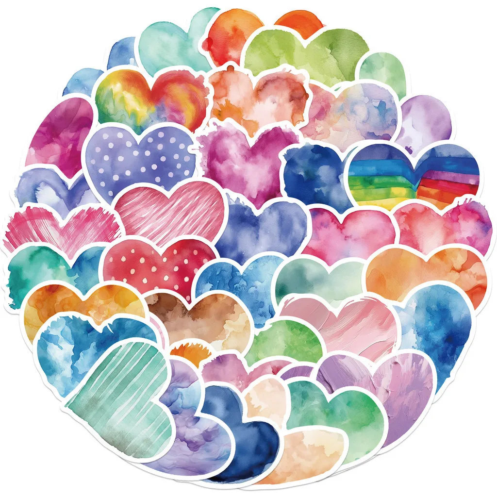 50PCS Cartoon Aquarell Liebe herzförmige wasserdichte Graffiti Aufkleber für Helm Fahrrad Hand Konto Federmäppchen Aufkleber