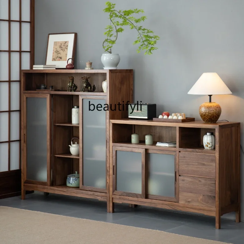 

New Chinese black walnut dining side cabinet combination tea side cabinet storage display cabinet