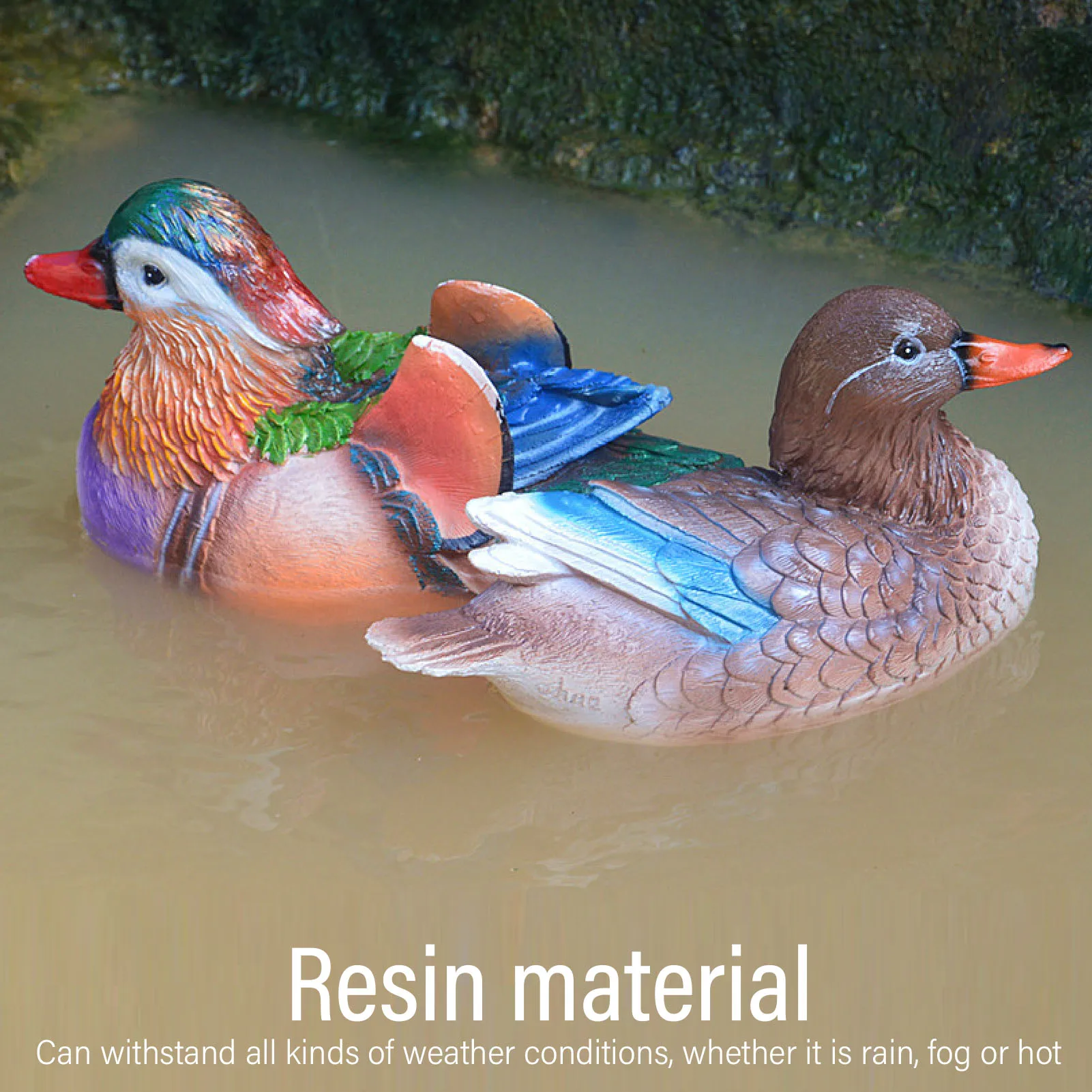 2PCS Floating Mandarin Duck Statue Resin Cute Animal Decor Sculpture Ornament For Outdoor Garden Pond