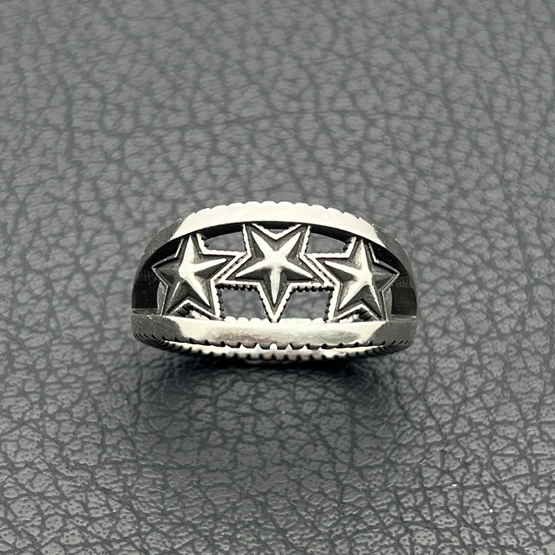 Cody Retro Biker Vintage Triple Star Ring for Men Cut Out Openwork Rope Edge Band Jewelry Designer Luxury Quality Gifts