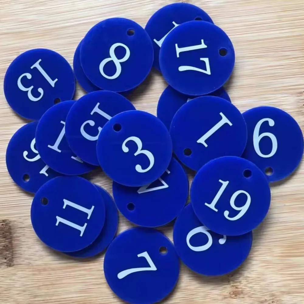 100 قطعة ضياء 35 مللي متر عدد الرقمية بطاقة مستديرة تسمية العلامة مزدوجة الجانب الاكريليك Pla te لافتات مع سلسلة مفاتيح حلقية #6