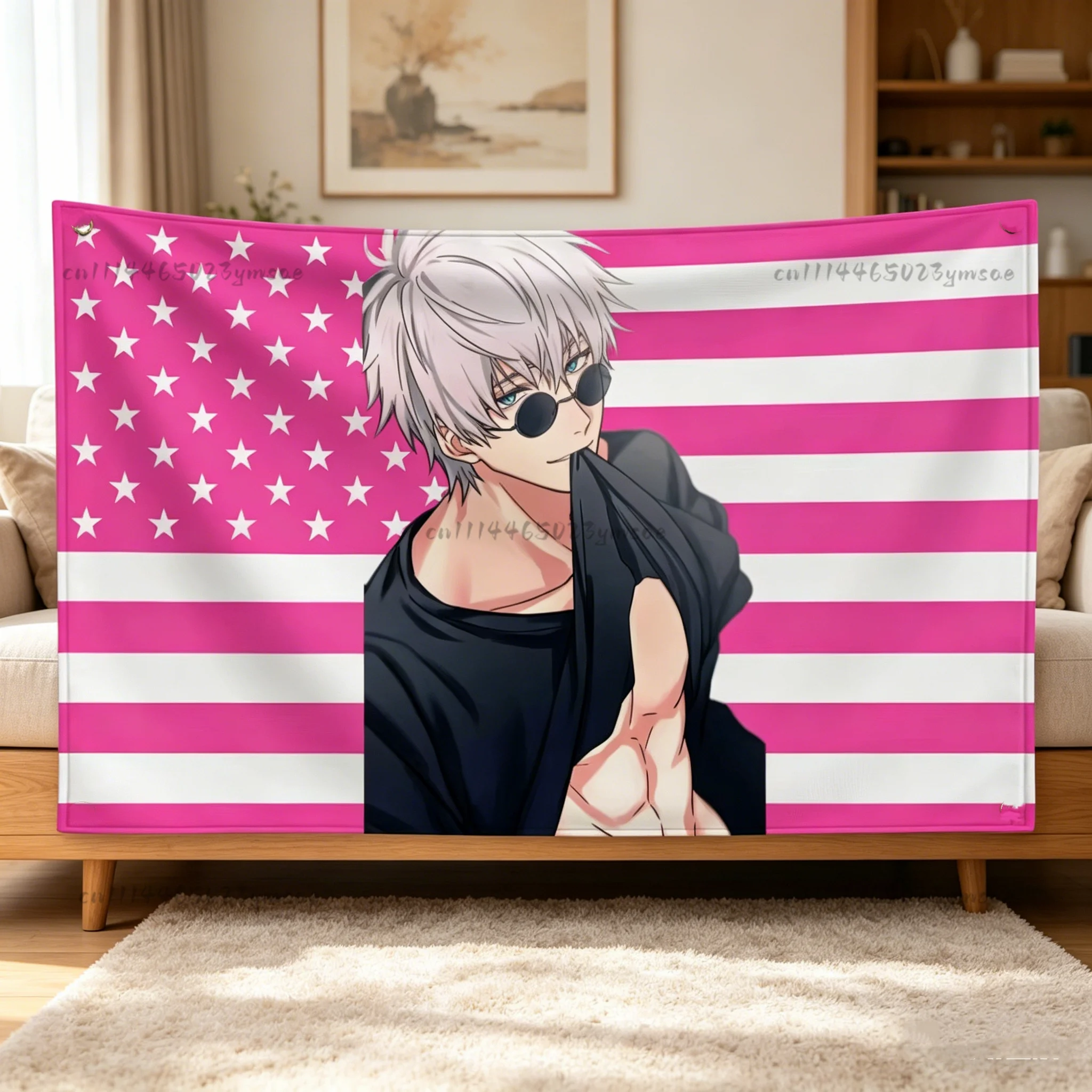 Anime Jujutsu Kaisen Pink American Flag Gojo Satoru Geto Suguru Itadori Yuji Tapestry Bedroom Background Cloth Home Decor Banner