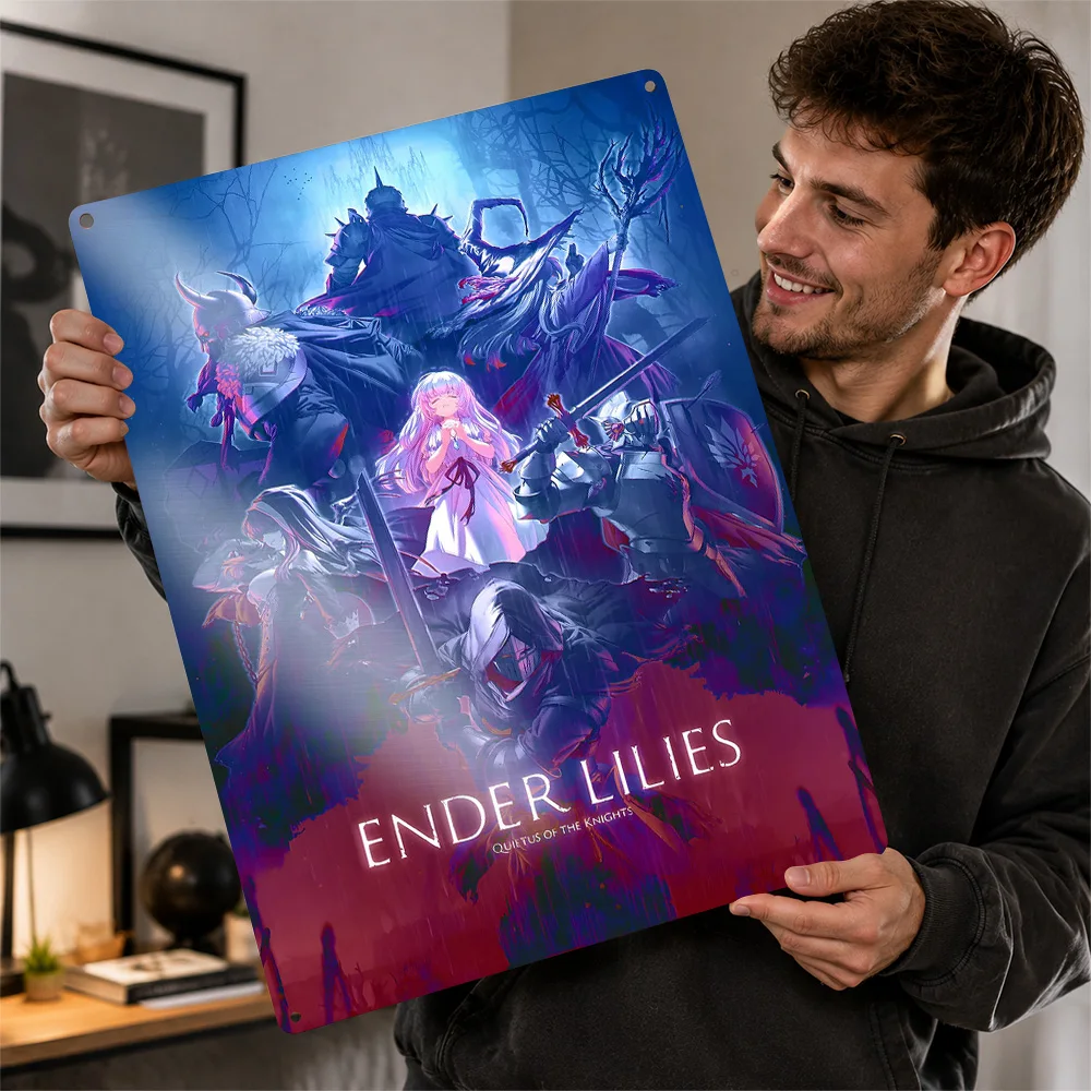 Ender Lilies Quietus Character Ensemble Textured Poster Personalized Aluminum Metal Sign Dark Realm Style Wall Art Bedroom Decor