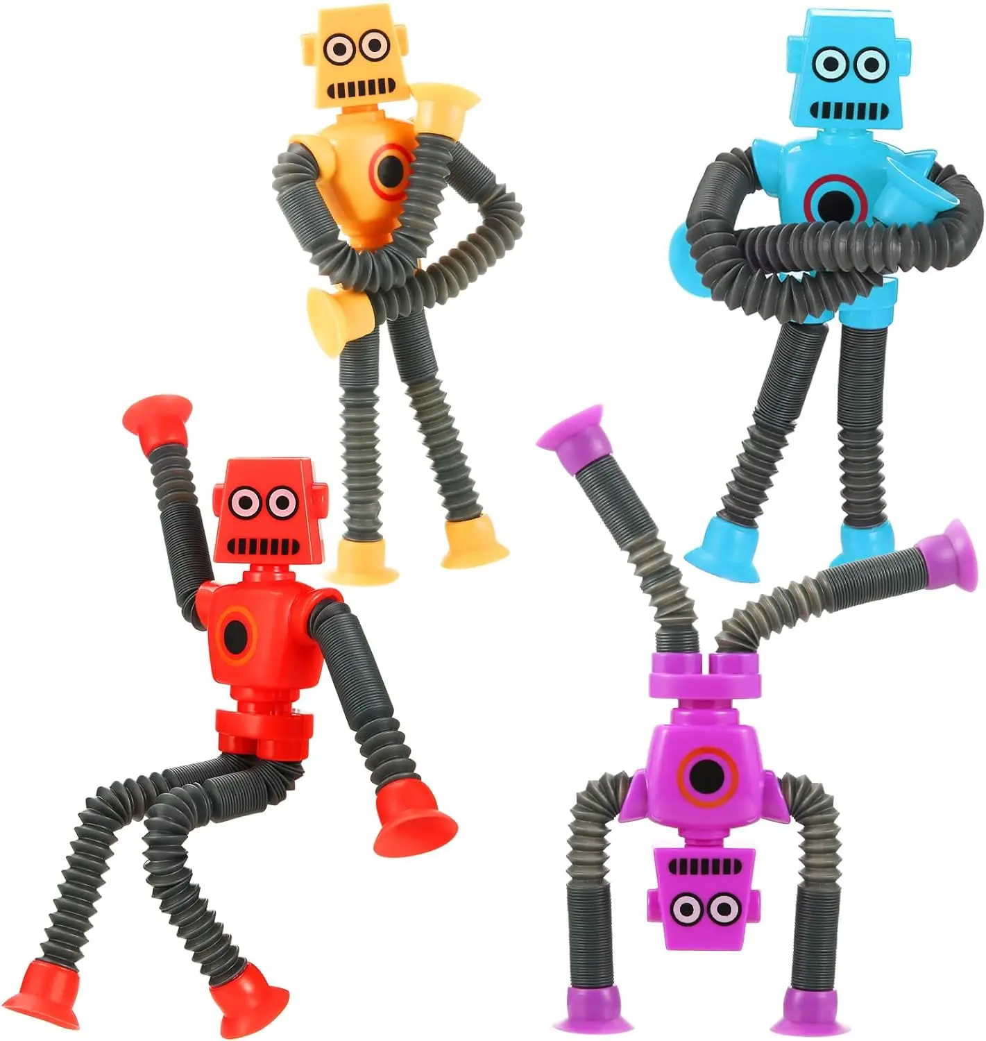 4Pcs Suction Cup Robot Funny Telescopic Stretch Fidget Toy Stress Relief Puzzle Animals Tricky Toy Family Jokes Child Kid Gift