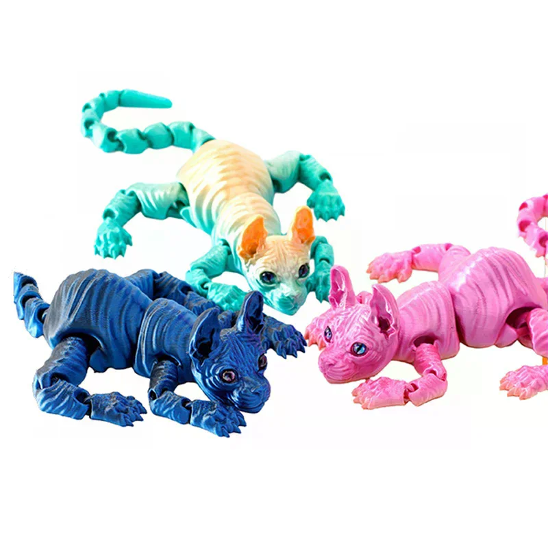 /PFU/Printed Sphynx Cat Animal Toy Realistic Hairless Figurine Cat Fidget Toy For Cat Lover Collector Home Decoration 3D