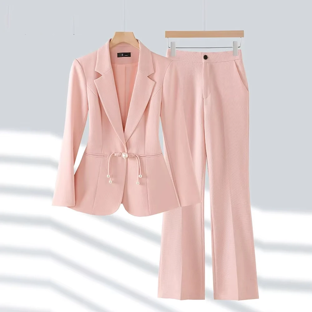 

Tesco 신상투피스 2 Piece Women's Suit Pants Sets Pearl One Button Blazer and Pants Set for Women conjuntos de pantalones