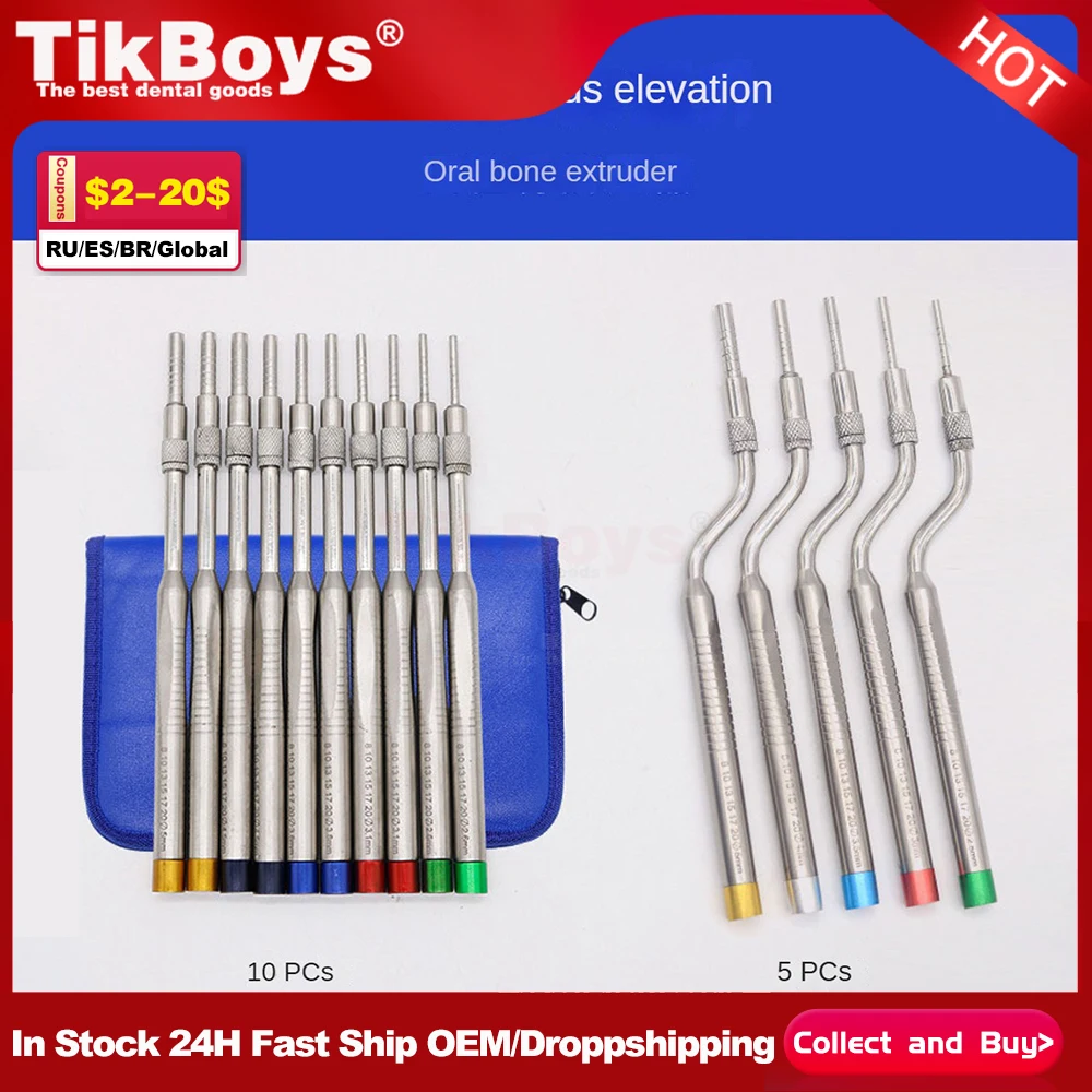 5 Piece Dental Implant Osteotome Instruments Dental Tooth Extraction Tool Maxillary Sinus Lift Bended Straight ( Concave Tips)