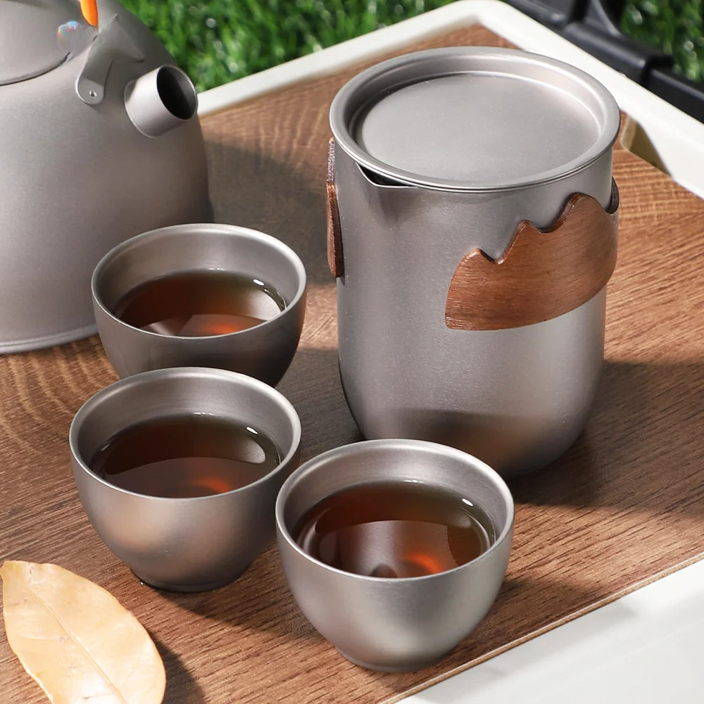 

Pure Titanium Tea Set Outdoor Camping Kung Fu Tea Set Portable Tea Brewer Gift Box Gift Packaging Double Layer Tea Cup Quick Cup