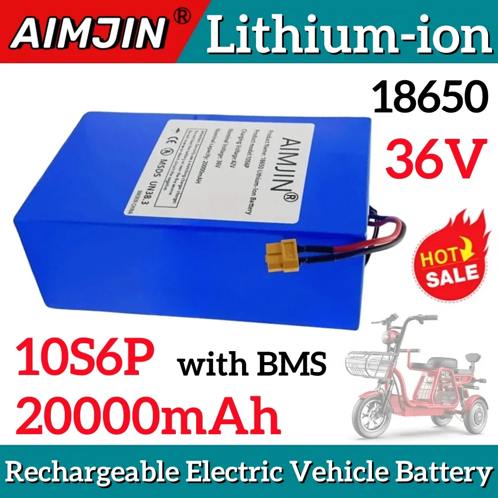 

18650 Li-ion 10S6P 36V 20000mAh Rechargeable High-capacity Battery Built in BMS Suitable for Electric Scooter Battery