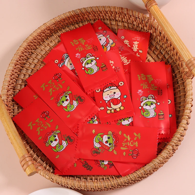 

200Pcs Chinese New Year DIY Snowflake Crispy Nougat Packaging Baking Cookie Candy Sealed Bags Party Decoration