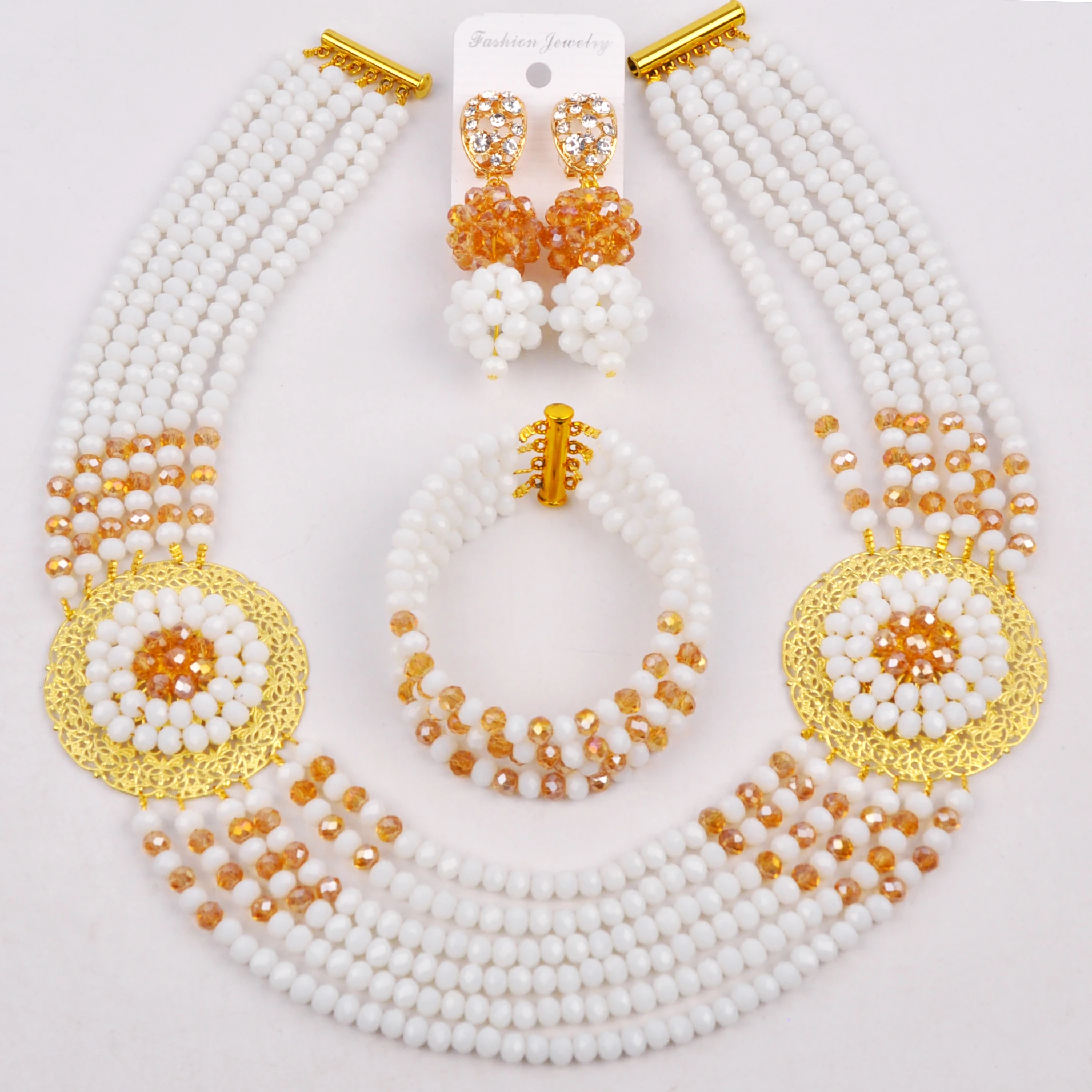 

White and Gold AB African Wedding Necklace Bridal Jewelry Sets Crystal Bride Jewelry