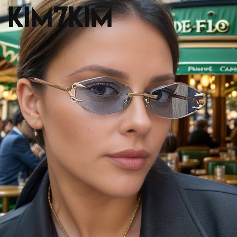 

Small Frame Hexagon Rimless Sunglasses Women 2025 Luxury Brand Vintage Metal Rhombus Sun Glasses For Lady Polygon Eyewear UV400