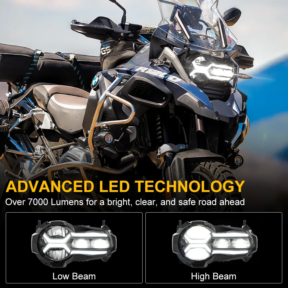 E-mark LED المصابيح الأمامية لسيارات BMW R1200GS 2013-2018 R 1200GS K50 ADV مغامرة أضواء الدراجة النارية مجموعة كشافات كاملة