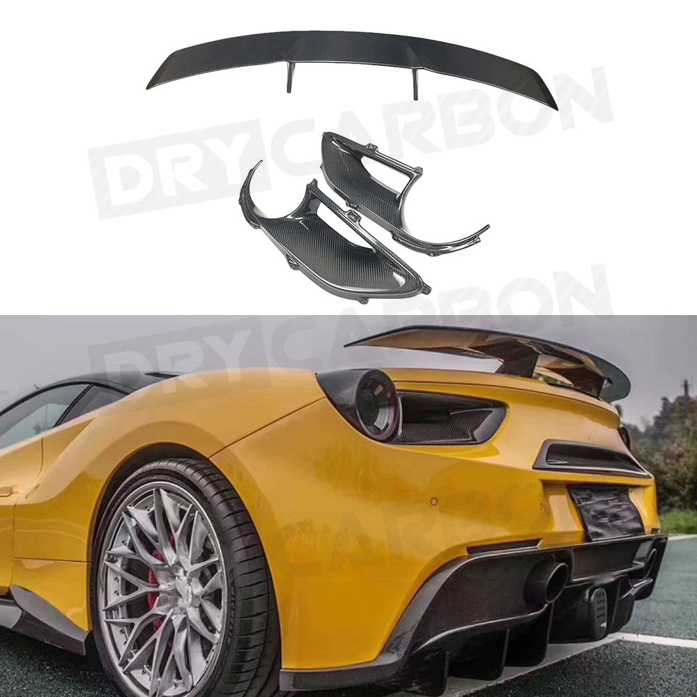 Dry Carbon Fiber Front Lip Flaps Side Skirts Air Vent cover Rear Diffuser Rear Boot Spoiler for Ferrari 488 GTB Body Kits