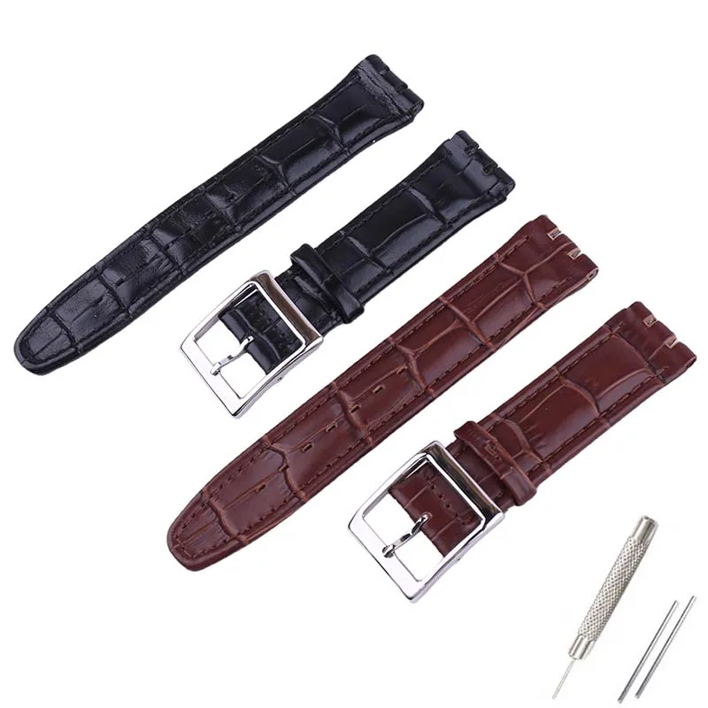 17mm 19mm men leather watch strap accessory compatible for Swatch YCS YAS YGS GW164 SUOW701 SUOB704 women steel buckle Wristband
