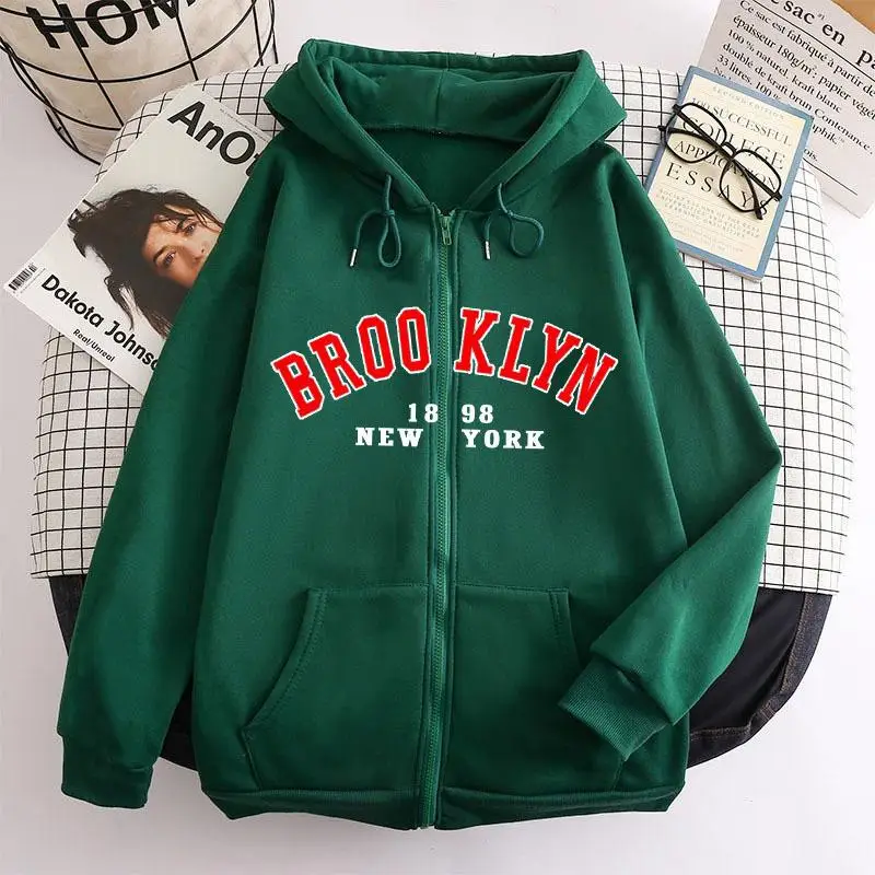   Nowa bluza z kapturem na zamek błyskawiczny Los Angeles Kalifornia Jaet rozmiar europejski luźny krój długi rękaw poliester damska bluza