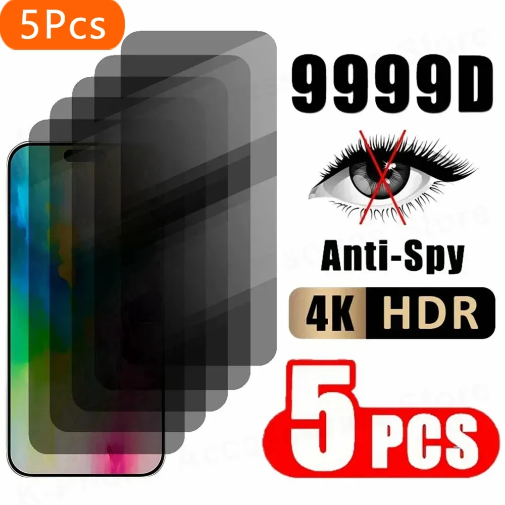 5 pezzi in vetro temperato per iPhone 11 12 13 Pro 15 16 Pro Max 14 Plus protezione schermo privacy per IPhone 16E 6 7 8 Plus 13 12 Mini