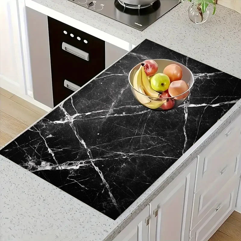 Luxury Black Gold Marble Kitchen Counter Pad Fast Drying Mat Absorbing Countertop Protection Pad Dustproof Table Placemat