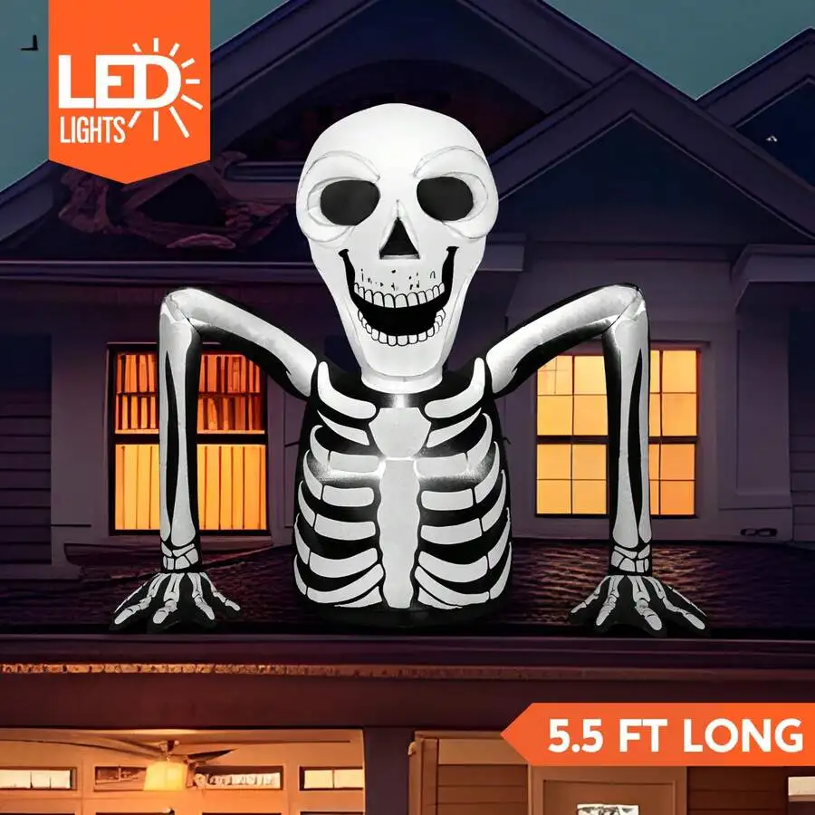 Joyfy 5.5 FT Long Halloween Inflatables Outdoor Decorations, Skeleton Halloween Decor Blow Up Yard Decorations With LEDs, Inflat