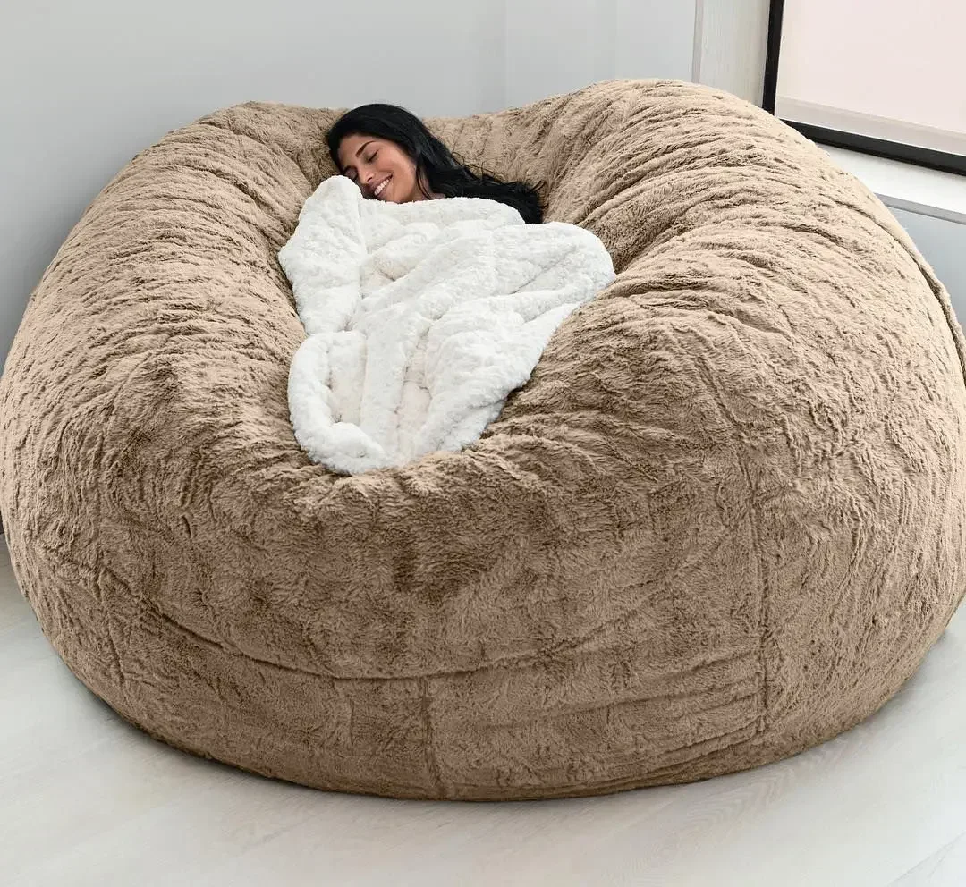 180cm 6ft 6 Feet Giant Fluffy Faux Fur Bean Bag Cover Soft Modern Velvet Sofa Bed Tufted Feature Outdoor Living Room Furniture