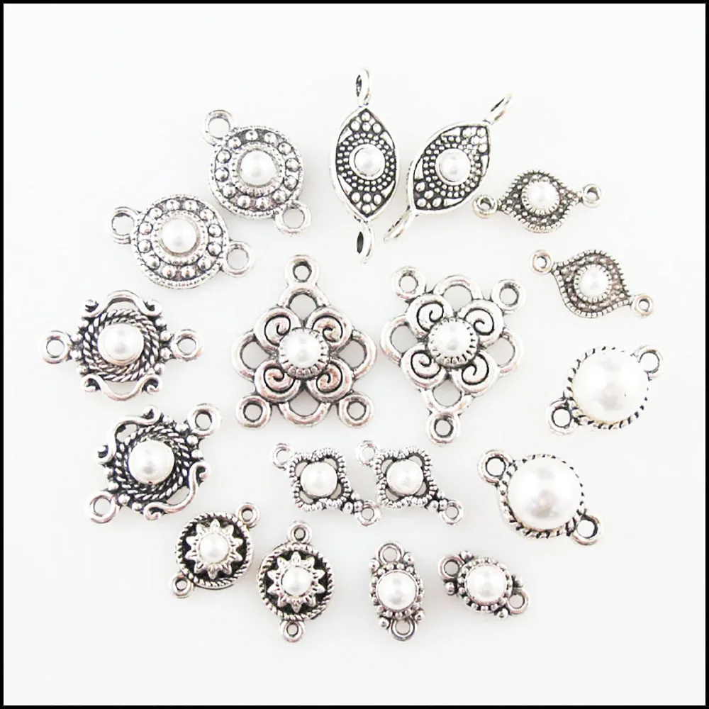 Fashion New Star Crown Eye Flower Round Charms White Plastic Pendants Connectors Tibetan Silver Plated