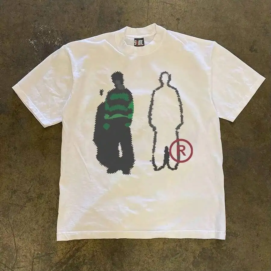 Graphic Tees 250G Heavy Weight Pure Cotton!American Oversize Vintage Silhouette Print Couple Loose T-Shirt Men 100% Cotton
