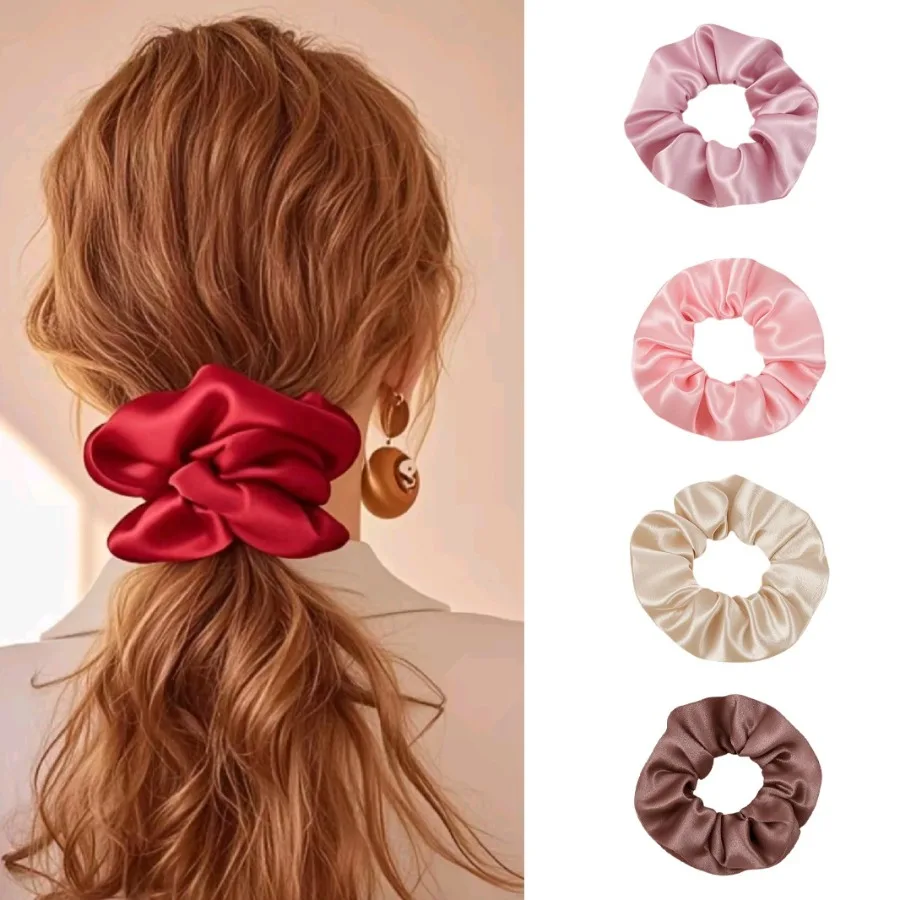 Cross-border direct supply of crystal satin large intestine hair ring European and American pure color simple ins fabric fat sa