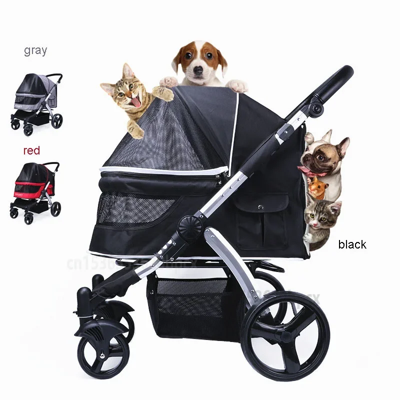 

Foldable Disabled Big Dog Trolley 4 wheeled waterproof Oxford cloth Cat Stroller Aluminum alloy bracket pet Carrier bearing 50kg