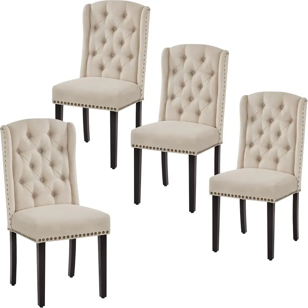 

Set of 4 Upholstered Button-Tufted Dining Chairs with Solid Wood Legs and Nailhead Trim, Suitable for Kitchen, Dining, Living Ro