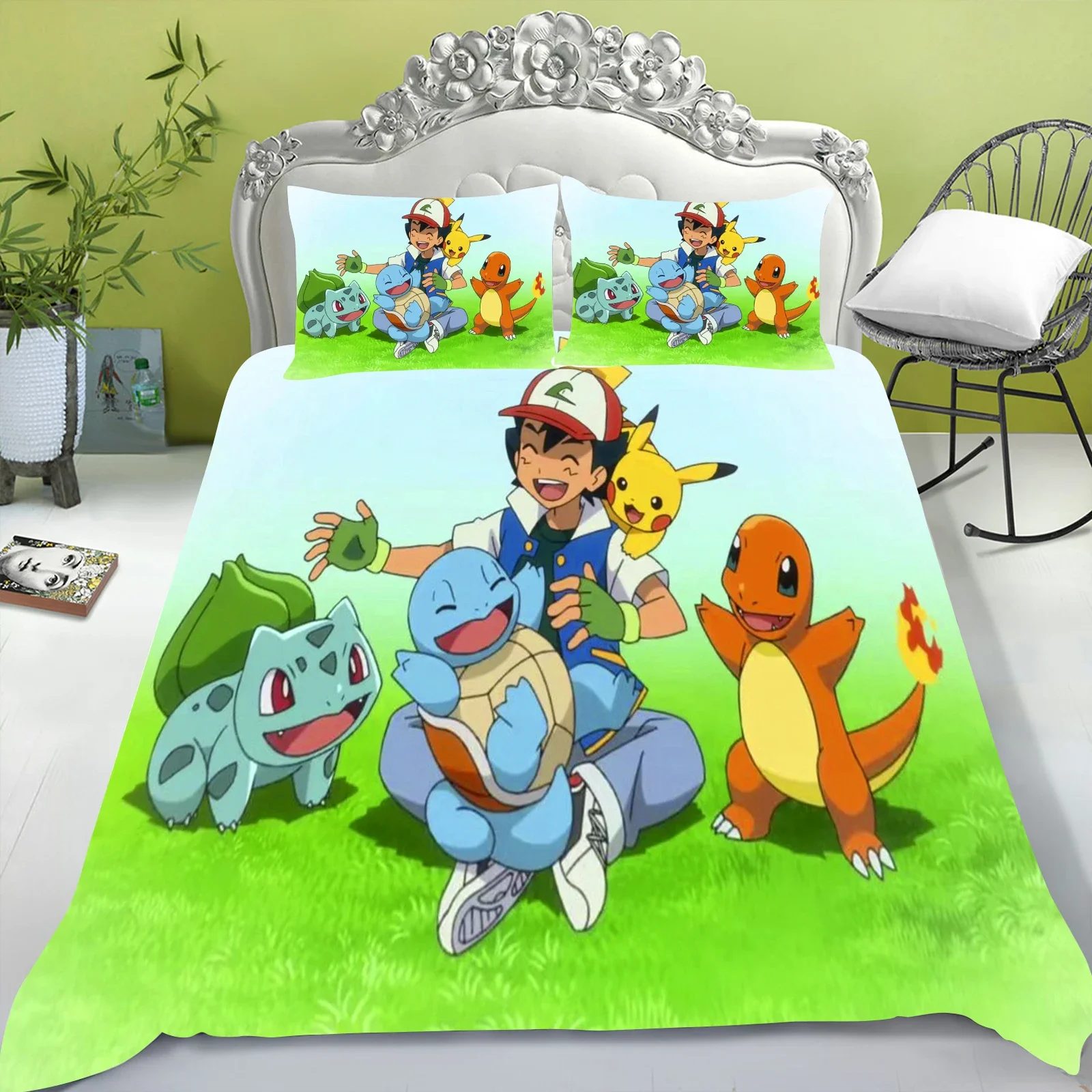 

Electric Mouse Bedding Set Children'S Bedding Set Squirtle Quilt Duvet Cover King Size Twin Covers Children Printed 100% Polyest