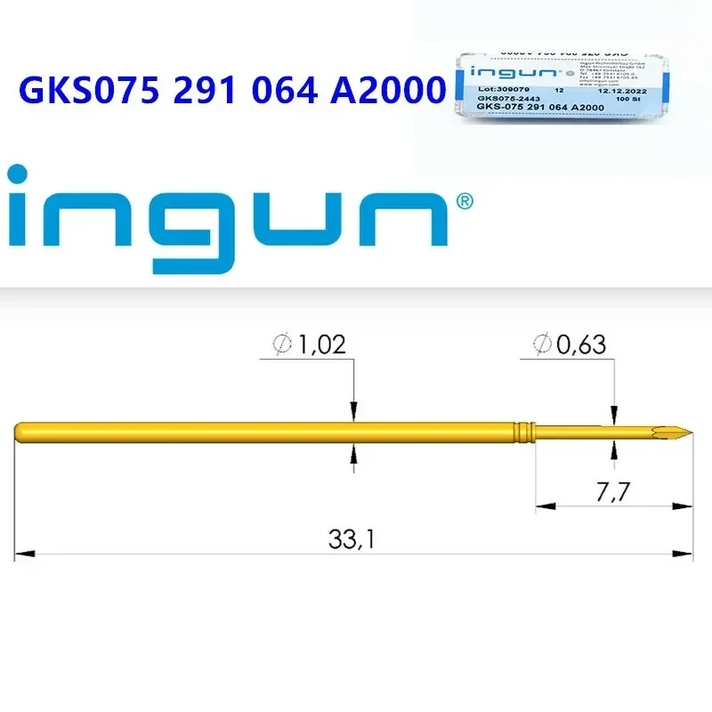 

100PCS INGUN Probe GKS075 291 064 A2000/A2800 Three-sided Pointed 1.02mm ICT Spring Test Probe