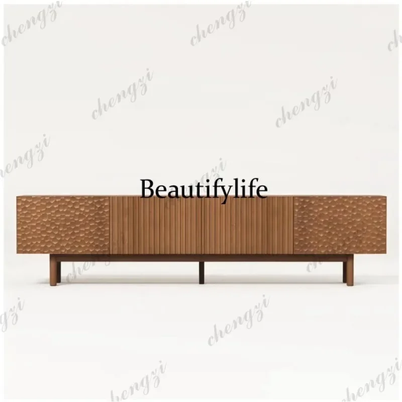 P37 Medieval style designer hammer pattern solid wood TV cabinet wabi-sandy wind dining side cabinet