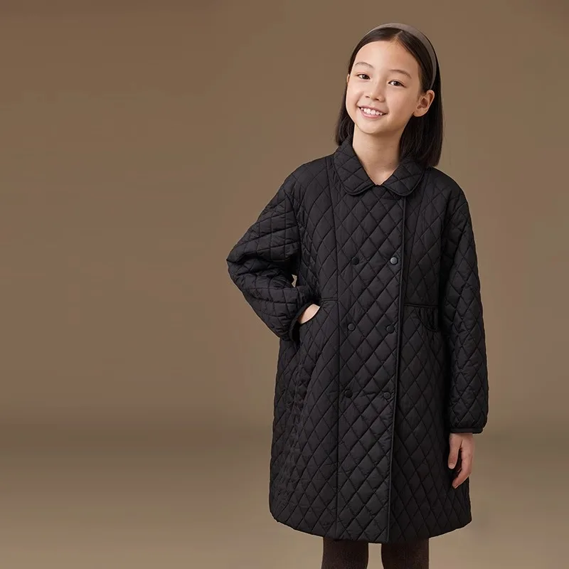 Childern Clothing Girl Quilted Lightweight Coat Autumn/Winter Short Button Jacket Warm Cotton Jacket