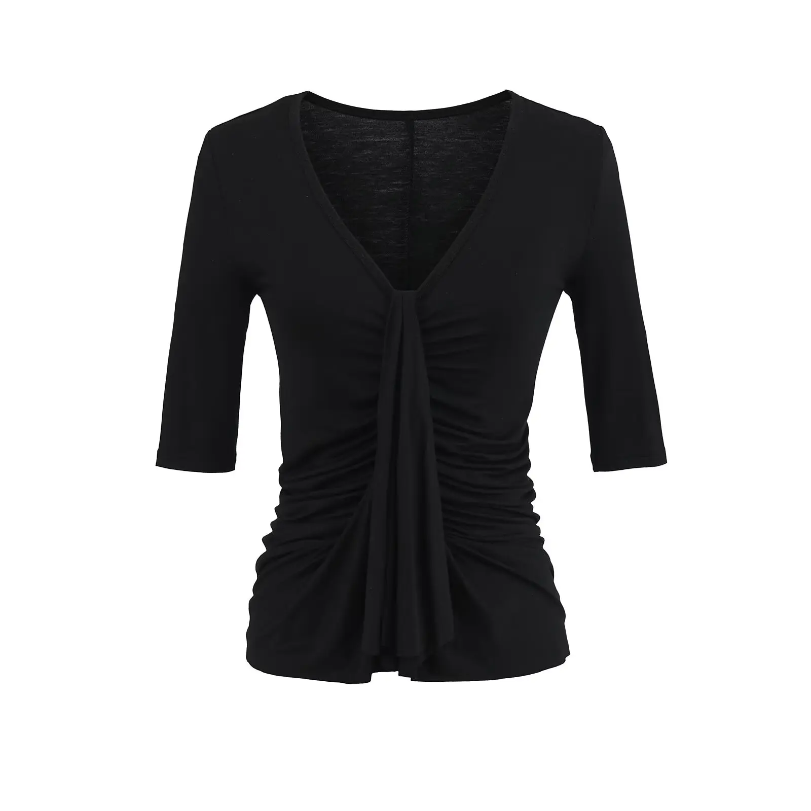 

Slim Fit ort Sve T-irt Women's Summer Design Sense Binding Band Ne Folding Design Street Sle Pure Color Top