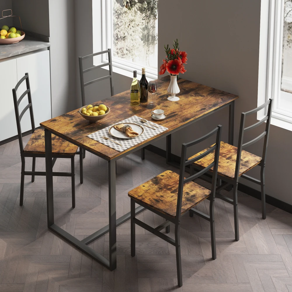

Dining Room Sets, Five-piece set table and chair with backrest, industrial style, solid structure, Dining Room Sets