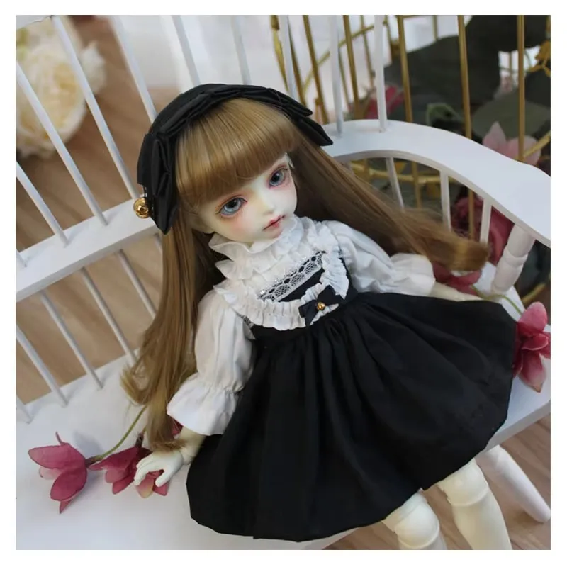 Simple BJD Black Dress with Hair Decoration for Blyth Doll 1/6 1/4 1/3 Size Compatible BJD Doll Accessories - Only Clothes Inclu